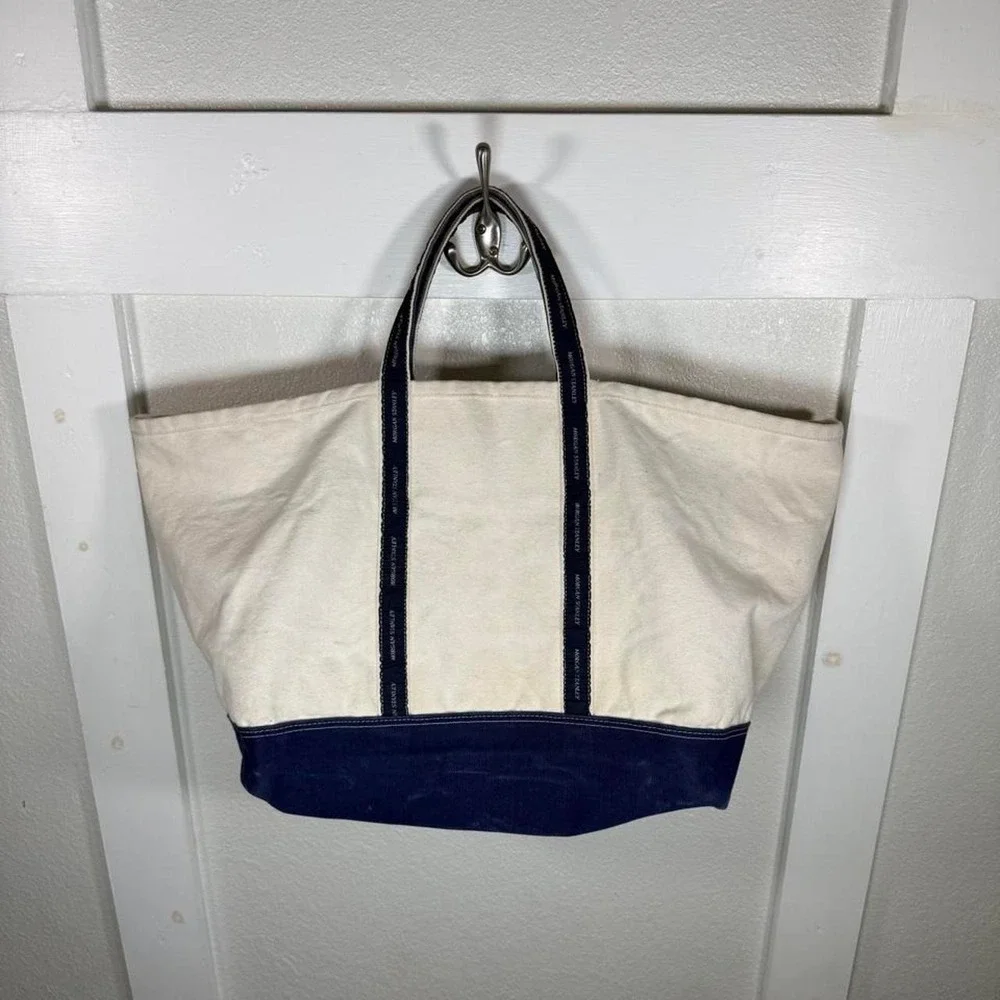 Morgan Stanley Navy and cream canvas tote bag